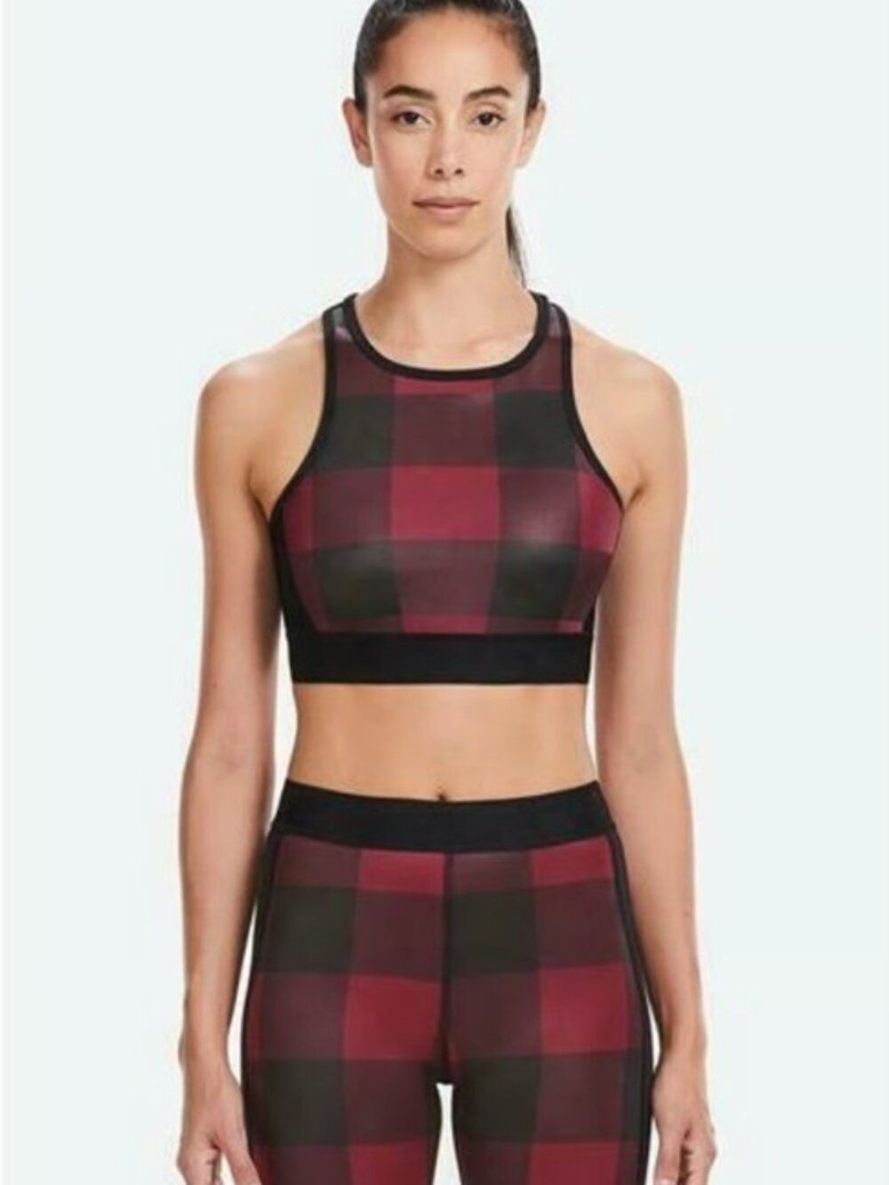 ALALA Harley Sports Bra Women S Red Black Buffalo Plaid High Neck Sportswear